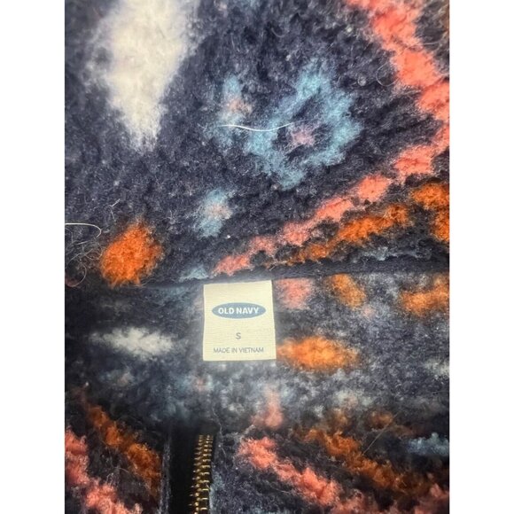 Old Navy Sweater Women's Small Navy Blue Orange Aztec Print Fleece Half Zip - Picture 2 of 7